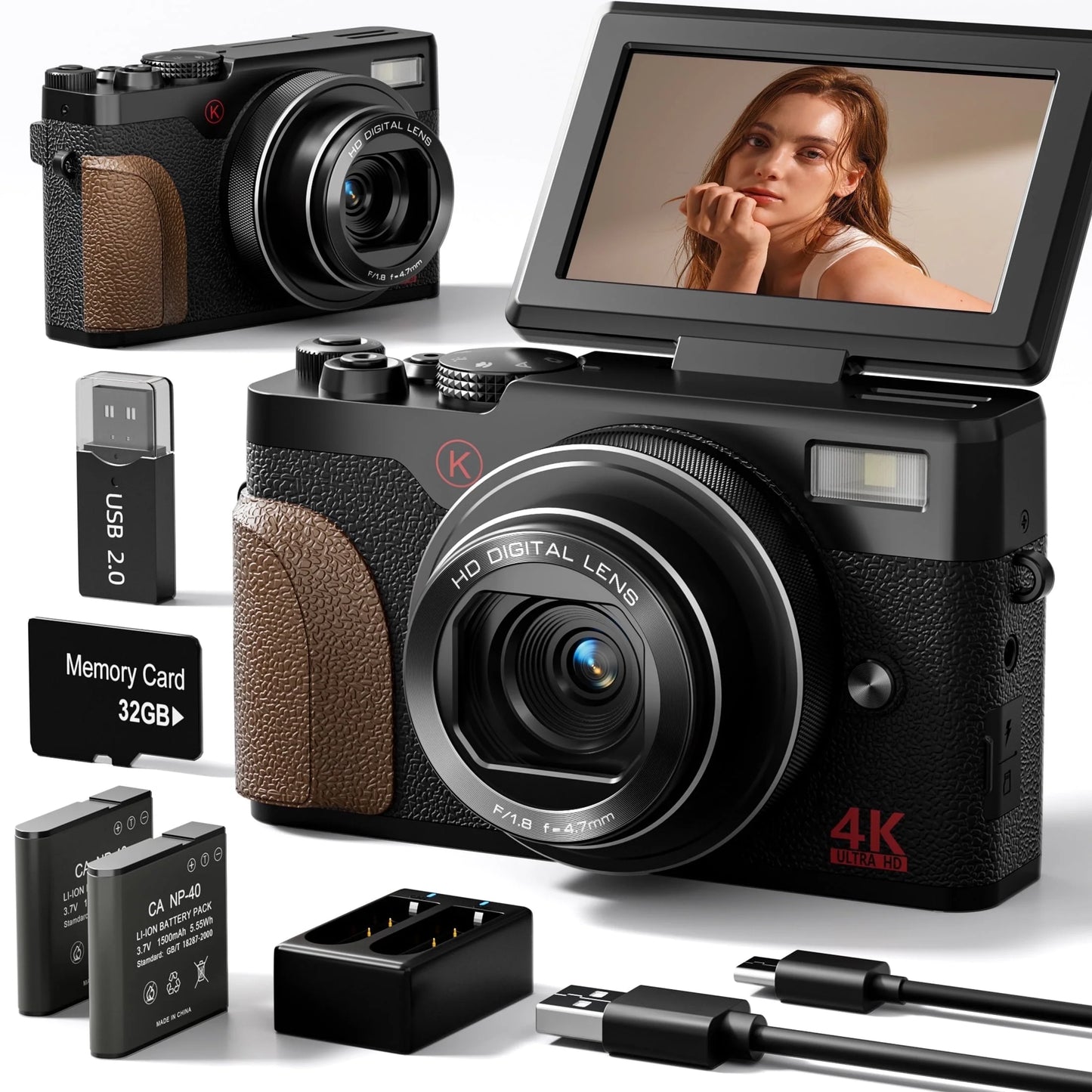 Digital Camera 4K 56MP Cameras for Photography for Youtube with 32GB SD Card